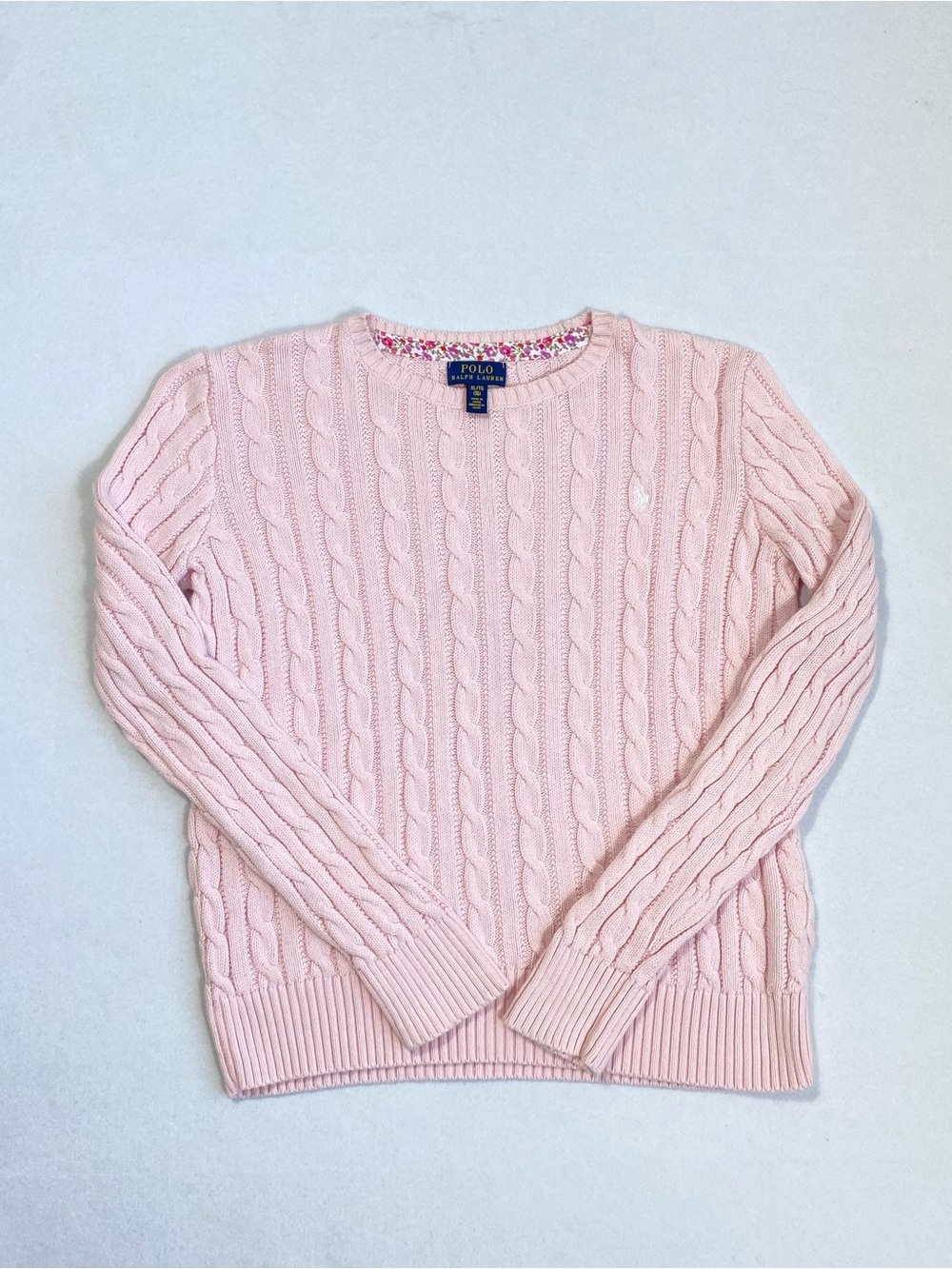 Polo by Ralph Lauren Girls Pastel Pink Cable Knit Crewneck Sweater XL